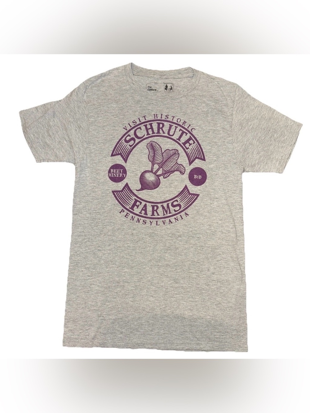 SCHRUTE FARMS T-Shirt Mens Small Beets B&B The Office Dwight Heather Gray